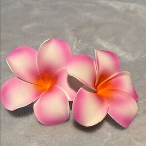 Pink and White Plumeria Hair Clip set